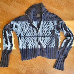 Ladies 90's Vintage Lucky Brand Cropped Cable Knit Blue Zip Cardigan Size Medium